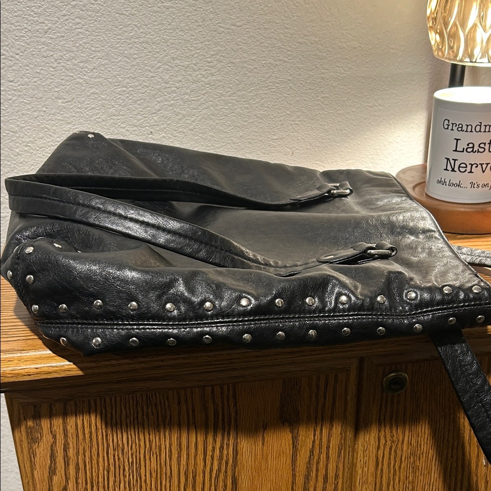 Black Studded Leather Tote - Picture 10 of 12